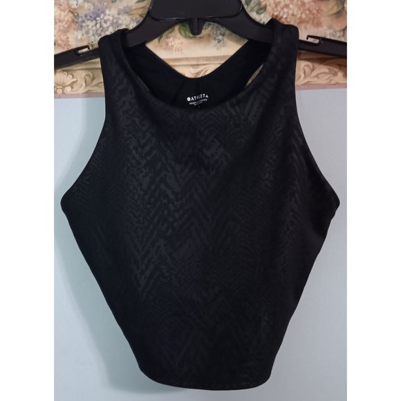 Athleta Small Black Embossed Conscious Crop Yoga Gym Active Athleisure Sports Br - Picture 1 of 6